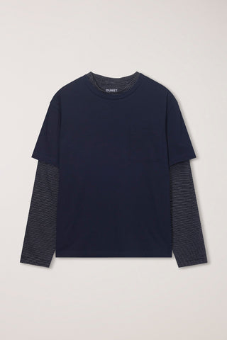 UNISEX LAYERED SET-UP T-SHIRT NAVY BLACK STRIPE