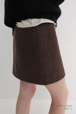 WOOL MINI SKIRT DEEP BROWN