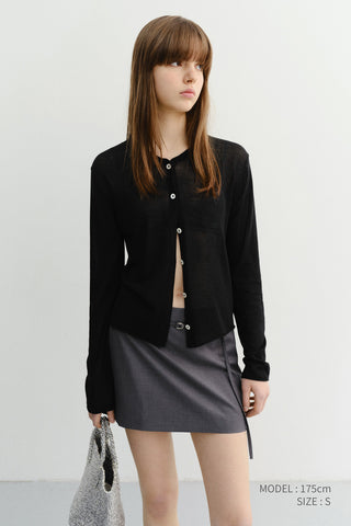 SUMMER ESSENTIAL CREWNECK CARDIGAN BLACK