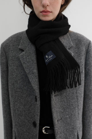 FRINGED CASHMERE MUFFLER BLACK