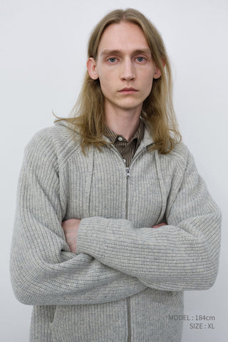 UNISEX HOODED KNIT CARDIGAN LIGHT MELANGE GREY