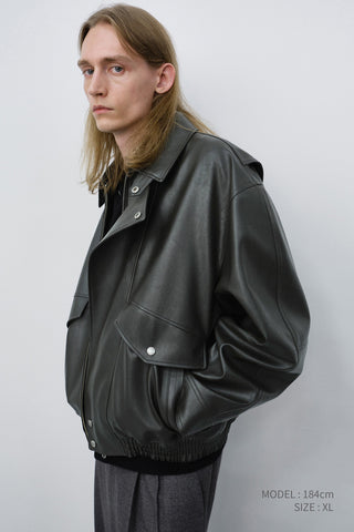 UNISEX CROPPED ALTER-LEATHER BLOUSON GREYISH KHAKI