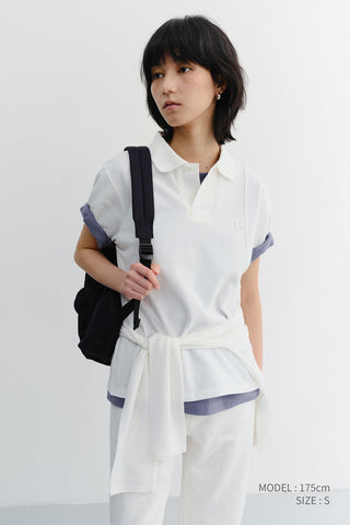 UNISEX LEATHER LOGO POLO SHIRT OFF WHITE