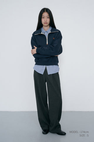 DOUBLE PLEATED WIDE SLACKS CHARCOAL GREY