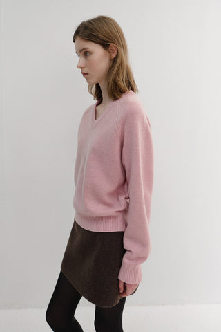 UNISEX SOFT VOLUME V-NECK SWEATER SOFT PINK