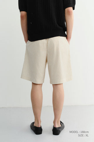 UNISEX PAJAMA BERMUDA SHORTS BEIGE STRIPE