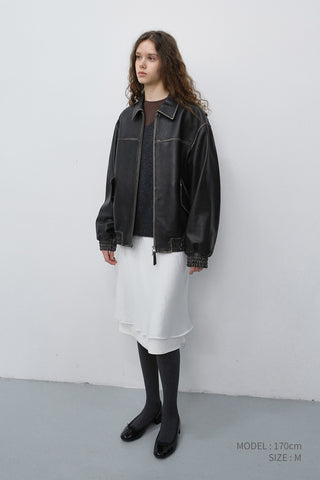 UNISEX REFINED LEATHER BLOUSON BRUSHED BLACK