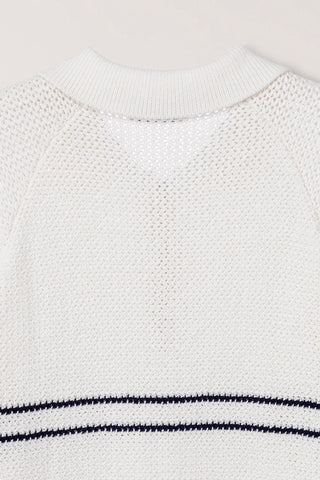 HALF ZIP-UP STRIPED POLO KNIT WHITE