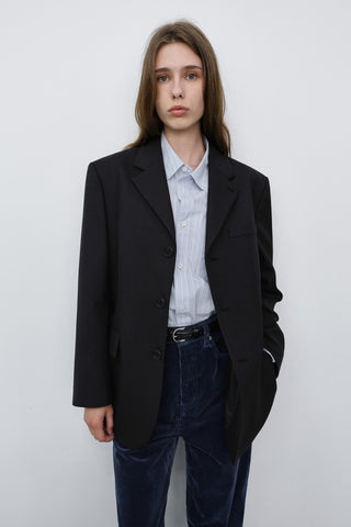 UNISEX CLASSIC 3 BUTTON WOOL BLAZER BLACK
