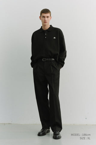 UNISEX LEATHER LOGO COLLARED T-SHIRT BLACK