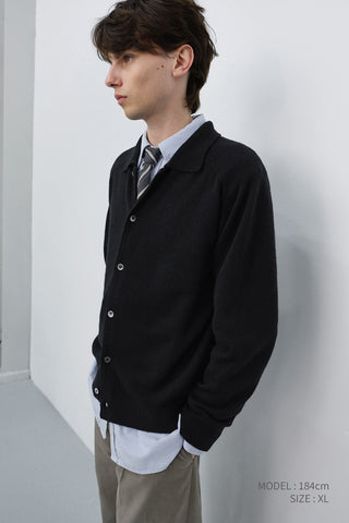 UNISEX COLLARED KNIT CARDIGAN BLACK