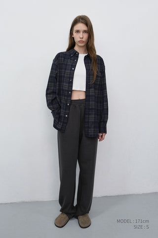 UNISEX CHECKED FLANNEL BD SHIRT DARK NAVY