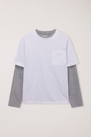 UNISEX LAYERED SET-UP T-SHIRT OFF WHITE MELANGE GREY