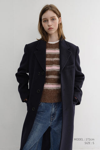 UNISEX STRIPED HAIRY SWEATER BROWN PINK