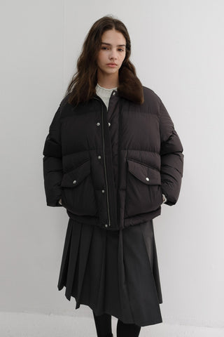 UNISEX COLLARED GOOSE DOWN JACKET DEEP BROWN