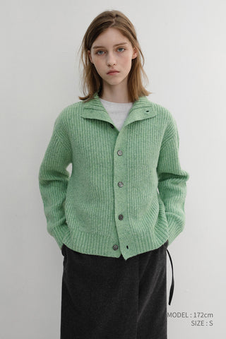 UNISEX HIGH NECK BUTTON CARDIGAN SOFT GREEN