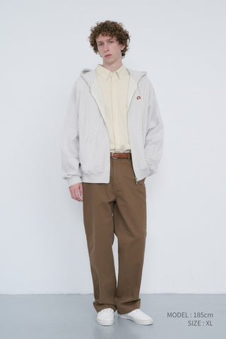 UNISEX LEATHER LOGO ZIP-UP HOODIE OATMEAL MELANGE