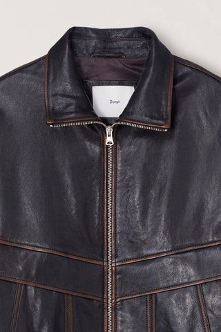 UNISEX STAND COLLARED LEATHER BLOUSON BRUSHED BROWN