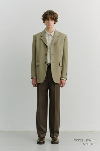 UNISEX 3 BUTTON WOOL BLAZER KHAKI BEIGE