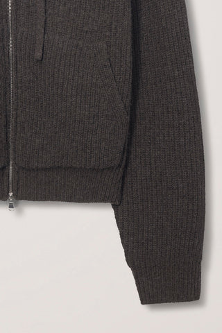 UNISEX HOODED KNIT CARDIGAN BROWN