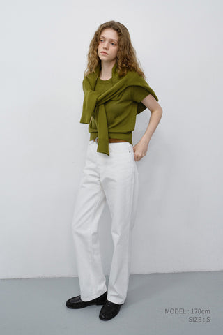 HALF SLEEVE KNIT TOP OLIVE GREEN