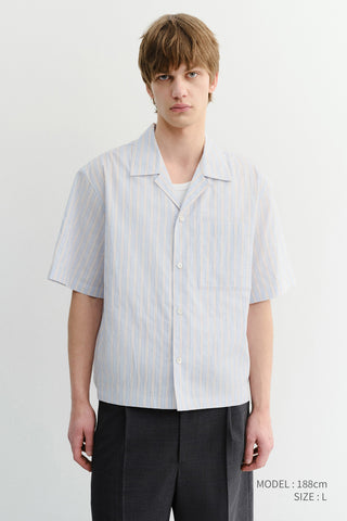 CROPPED OPEN COLLARED STRIPED SHIRT BEIGE STRIPE