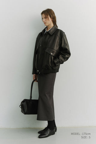UNISEX OVERSIZED VINTAGE LEATHER BLOUSON BLACK