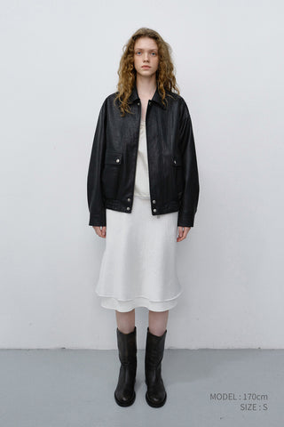 UNISEX ALTER-LEATHER ZIP-UP BLOUSON BLACK