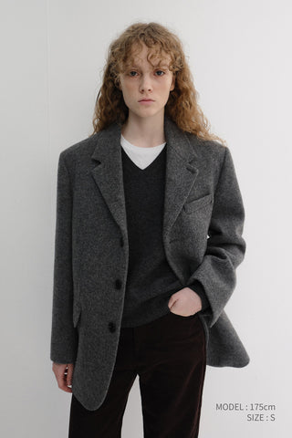 UNISEX 3 BUTTON WOOL BLAZER GREY