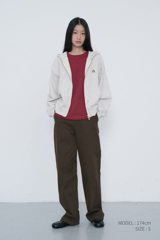 UNISEX LEATHER LOGO ZIP-UP HOODIE OATMEAL MELANGE
