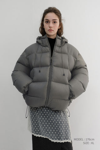 UNISEX HOODED VOLUME GOOSE DOWN JACKET GREYISH KHAKI