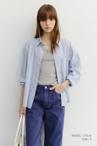 UNISEX CROPPED STRIPED SHIRT BLUE STRIPE