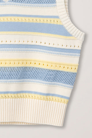 UNISEX CRAFTED STRIPED KNIT VEST CREAM SOFT BLUE