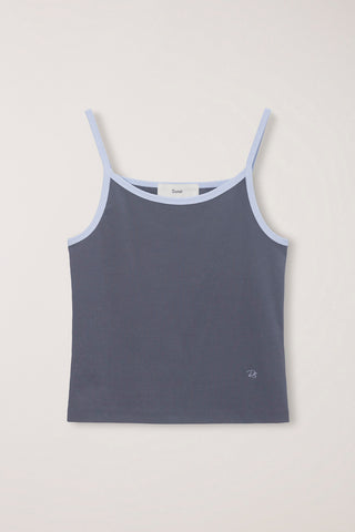 2-TONE TRIM SLEEVELESS TOP CHARCOAL SOFT BLUE