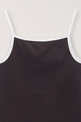 2-TONE TRIM SLEEVELESS TOP BROWN IVORY