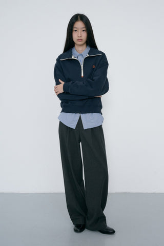 DOUBLE PLEATED WIDE SLACKS CHARCOAL GREY