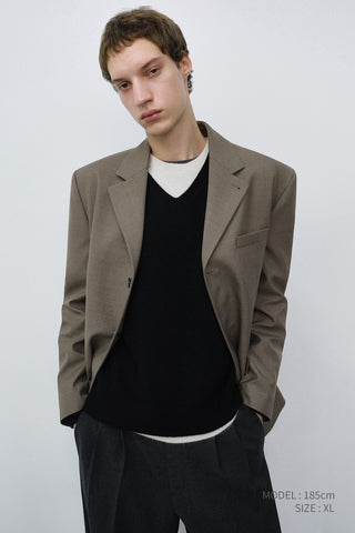 UNISEX CLASSIC 3 BUTTON WOOL BLAZER KHAKI BEIGE