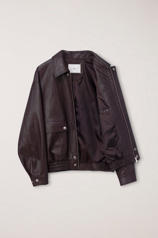 UNISEX ALTER-LEATHER ZIP-UP BLOUSON DARK BROWN