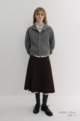 UNISEX HIGH NECK BUTTON CARDIGAN MELANGE GREY
