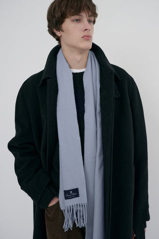 FRINGED CASHMERE MUFFLER SOFT BLUE