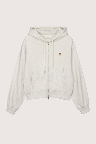 UNISEX LEATHER LOGO ZIP-UP HOODIE OATMEAL MELANGE