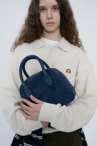 SUEDE BOSTON TOTE BAG NAVY