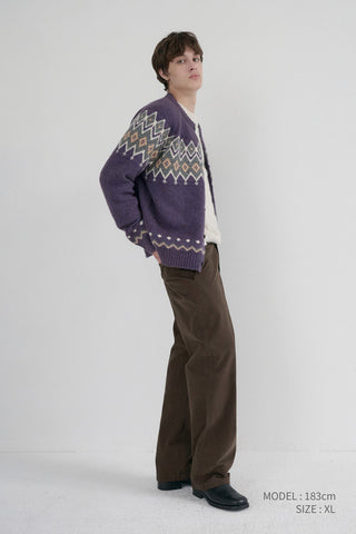 UNISEX CHUNKY PATTERN CARDIGAN PURPLE