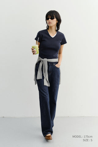 V-NECK SLIM TOP NAVY