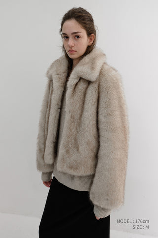 [SULLYOON PICK] CROPPED FUR JACKET GREYISH BEIGE