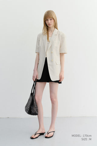 HALF SLEEVE BELTED LINEN JACKET CREAM
