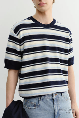 UNISEX STRIPED CREWNECK KNIT NAVY CREAM