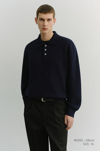 UNISEX CASHMERE COLLARED SWEATER NAVY