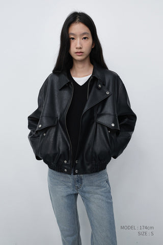 UNISEX CROPPED ALTER-LEATHER BLOUSON BLACK