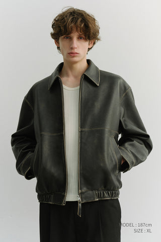 UNISEX DRIZZLER LEATHER JACKET BRUSHED BLACK